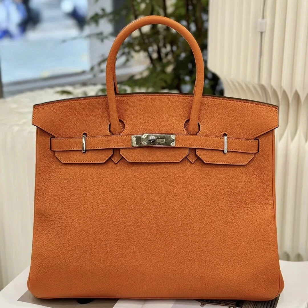 99新 Hermes/爱马仕 birkin35爱马仕橙银扣框O手提包