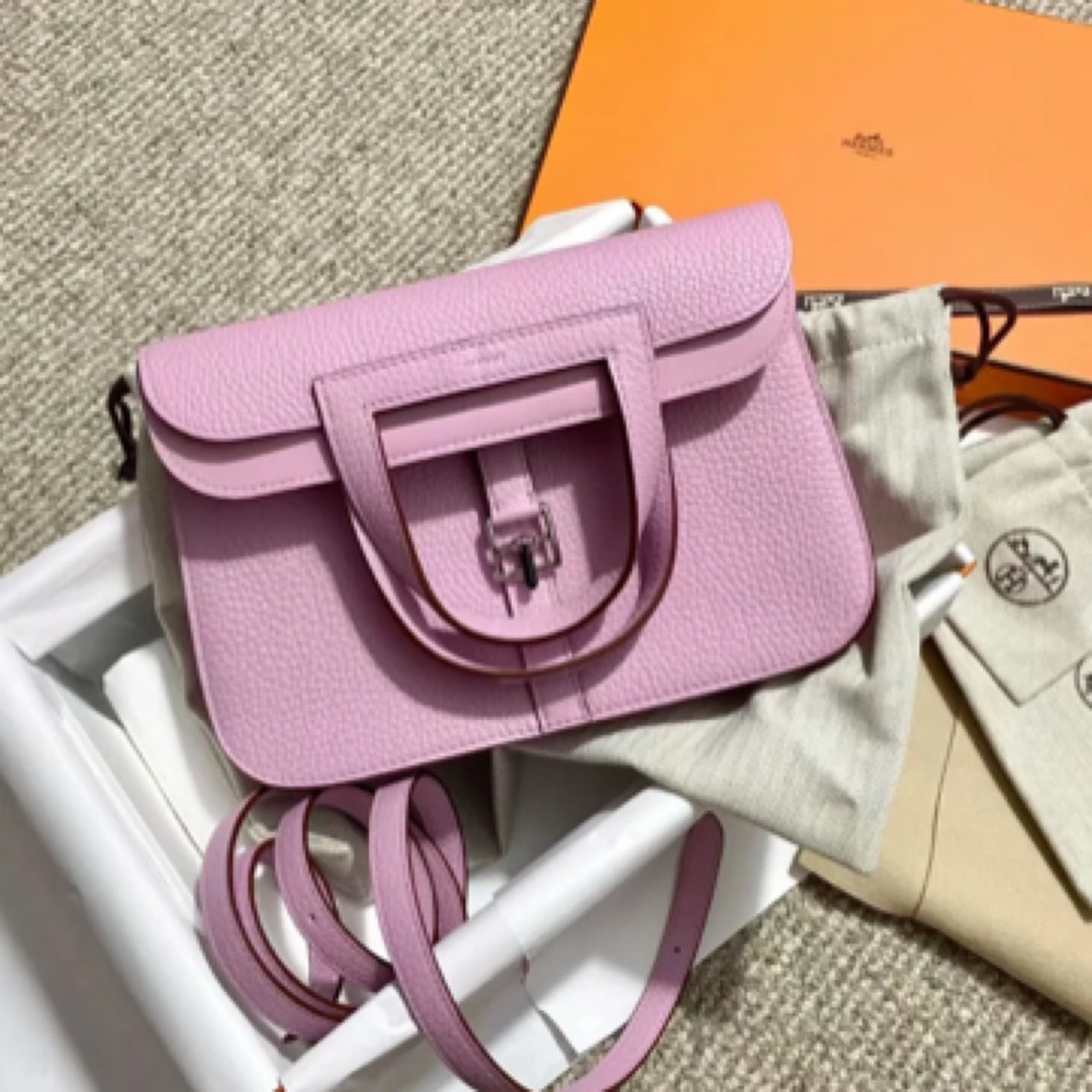 99新 Hermes/爱马仕 halzan哈喇子25锦葵紫银扣tc皮u单肩包