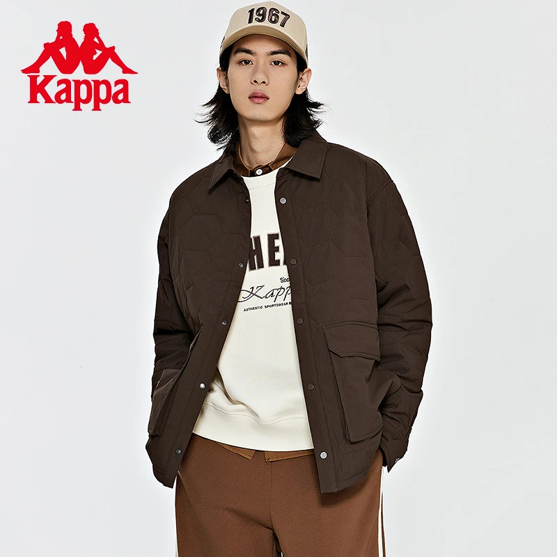 卡帕Kappa复古运动棉服2024男绗缝户外轻薄防寒服翻领休闲夹