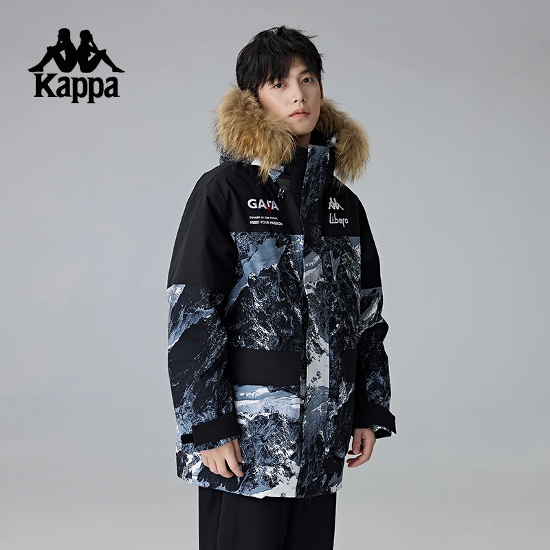Kappa卡帕背靠背防泼水防风运动羽绒服鹅绒工装外套保暖防寒服男