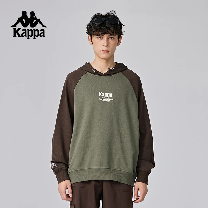 Kappa卡帕背靠背2024秋款复古连帽卫衣针织套头衫男运动休闲上衣