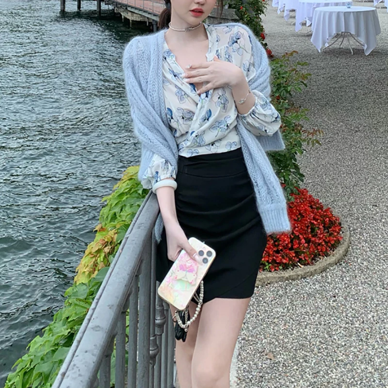 二重奏和啊miu不规则中高腰半身裙女夏季A字蝴蝶短裙气质百搭短裙