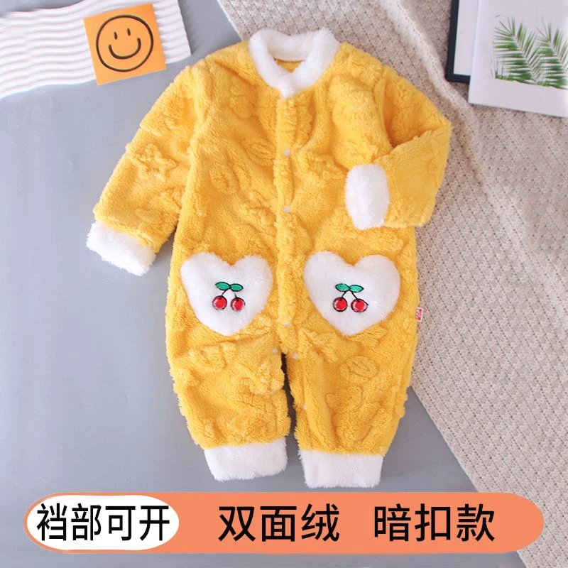 时尚潮童外穿冬季洋气公主风女孩男宝宝家居服连体衣双面绒外出长