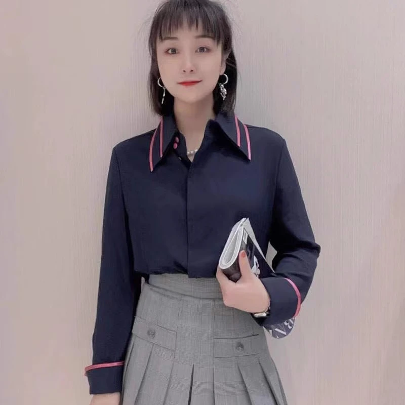 女装藏蓝色气质雪纺衬衫1300743