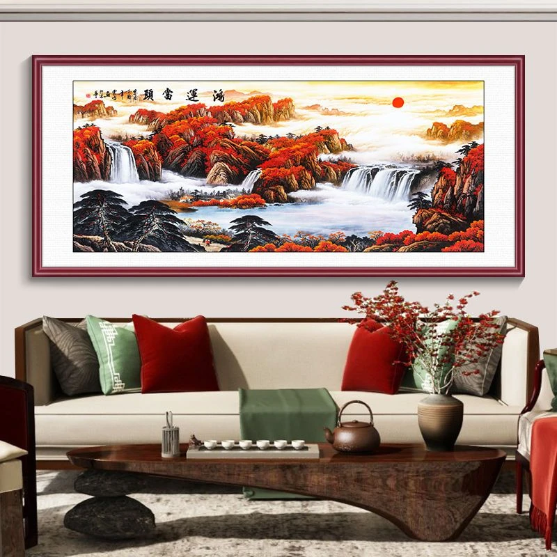 【簱舰优选】鸿运当头国画山水画靠山图办公室挂画聚宝盆风水招客厅