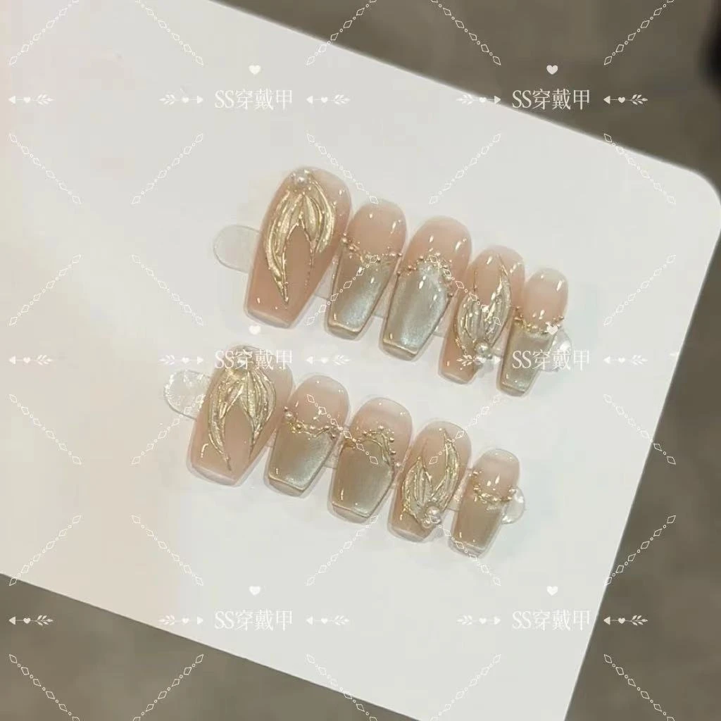 【人鱼泪】纯手工精品穿戴甲可拆卸猫眼手绘美甲贴片气质显白美甲