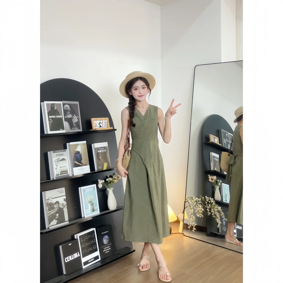 【栗子小个子】夏季清凉法式复古气质无袖设计感连衣裙女ZR-Q76002