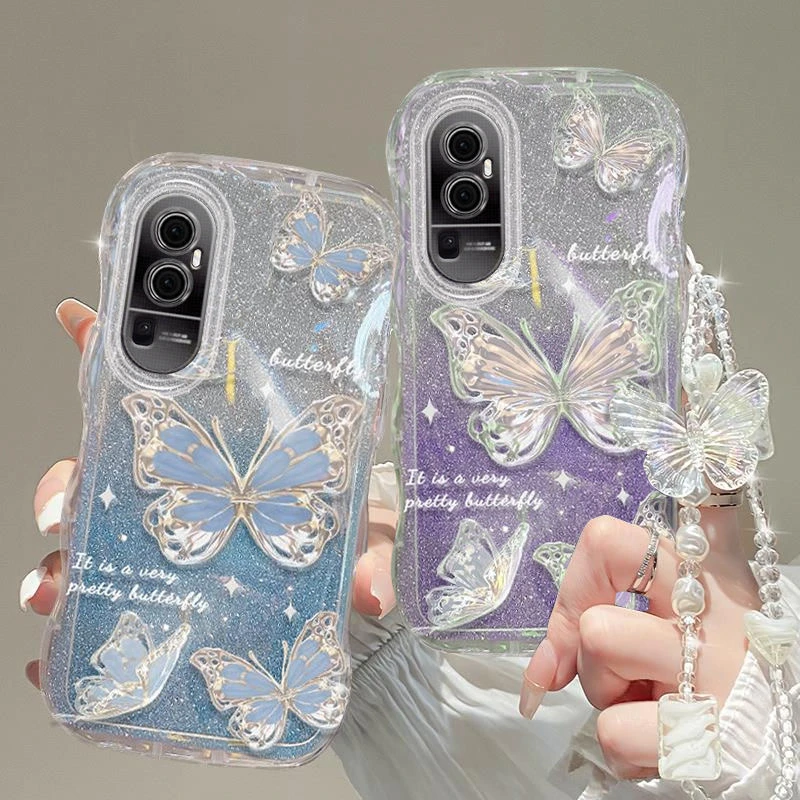 opporeno10手机壳渐变蝴蝶新款女高级感全包透明波浪边防摔硅胶套