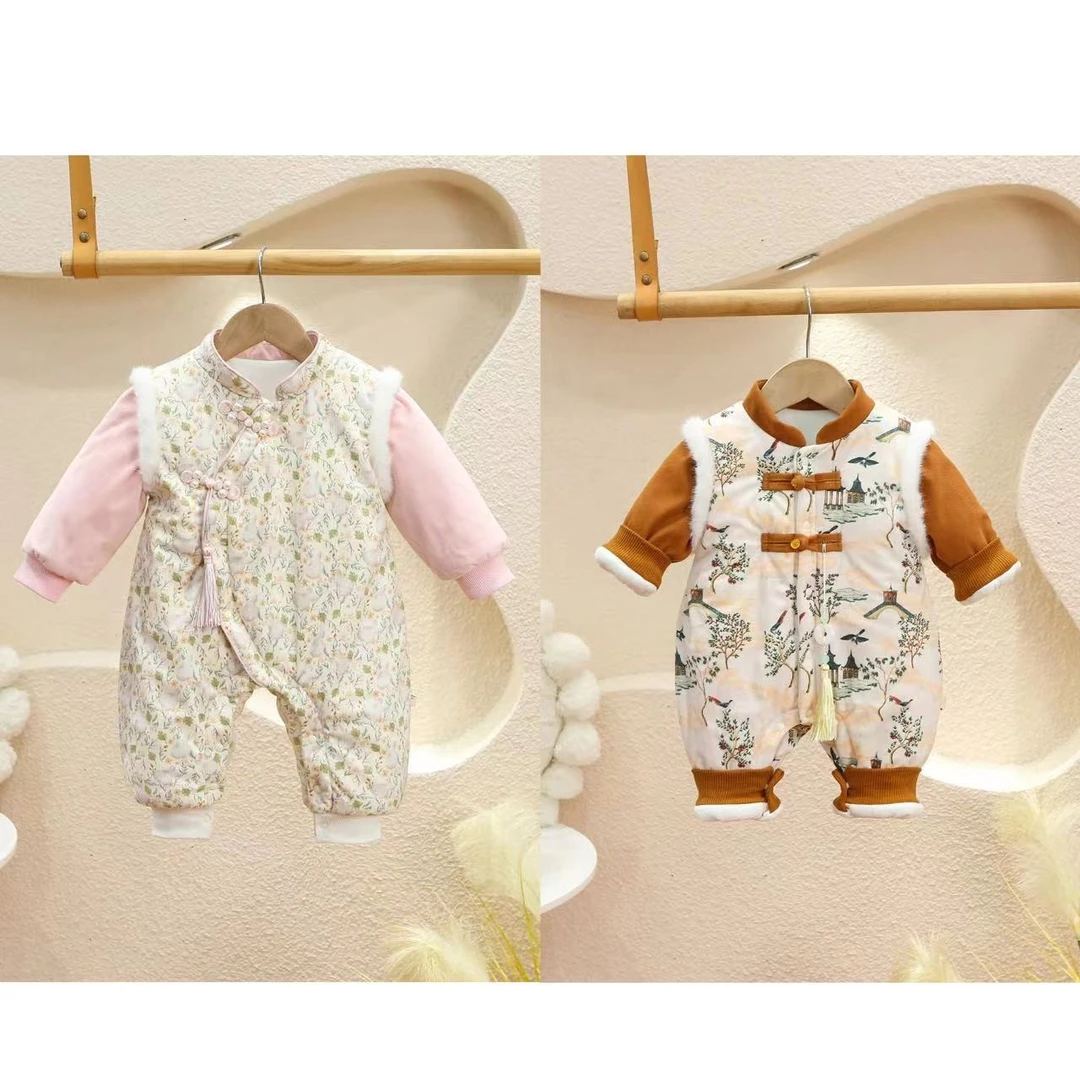 Y【国风旗袍】男女宝宝新生儿连体新款冬季旗袍加厚加绒保暖爬服