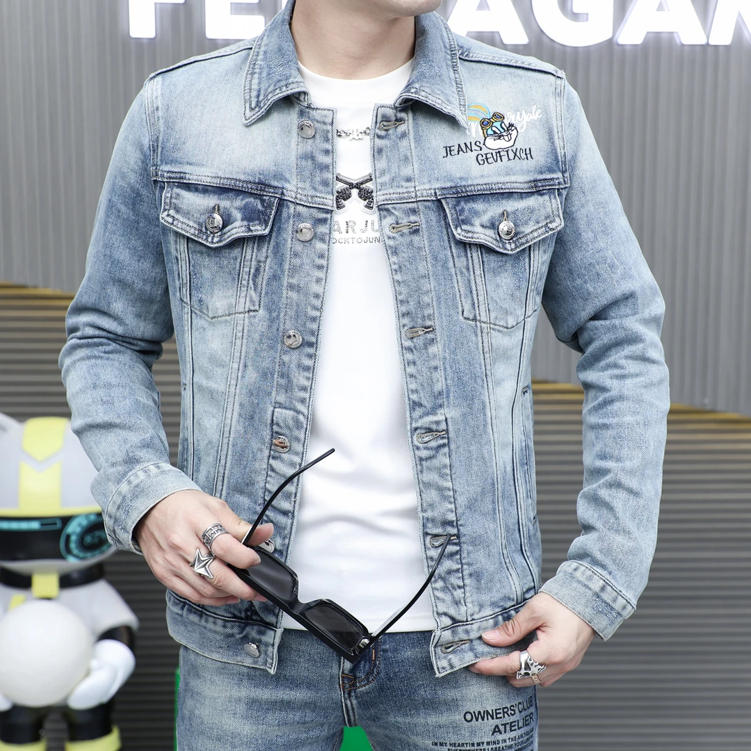 2023新款6360【高端欧货】秋季男士牛仔外套百搭翻领帅气修身夹克男