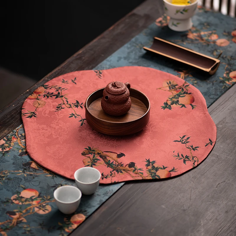 香云纱海棠垫圆形干泡茶席垫子新中式高端禅意双面隔热茶垫桌布