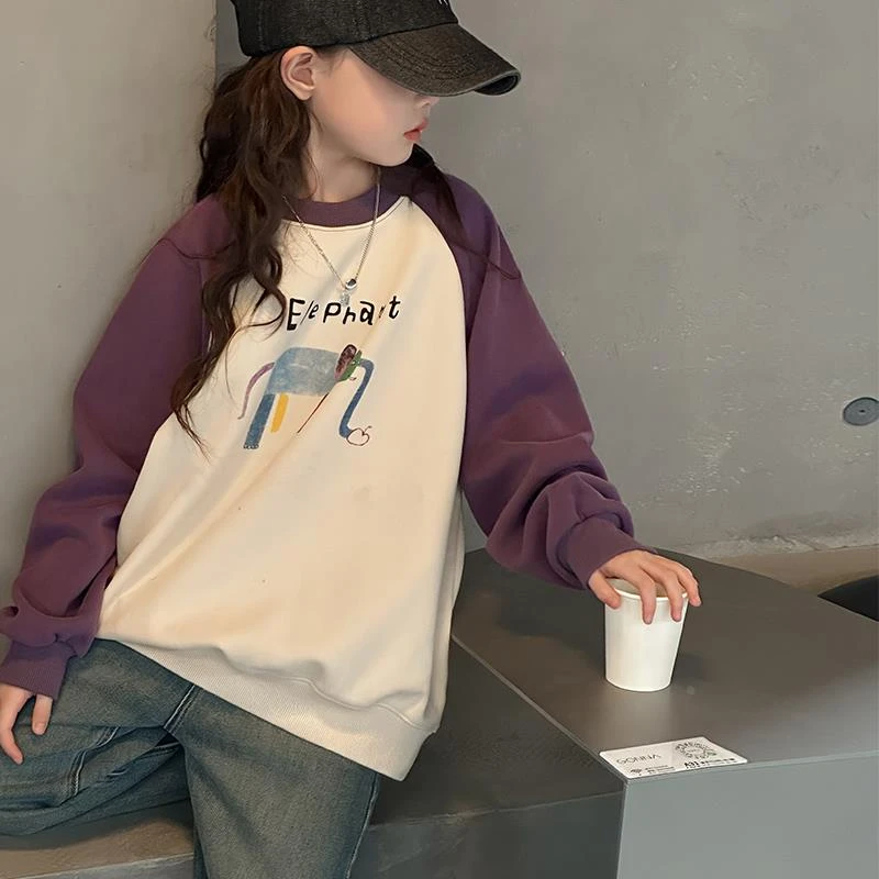 大女童春秋装2024新款女装卫衣时髦女孩秋季青少年套头打底衫12岁