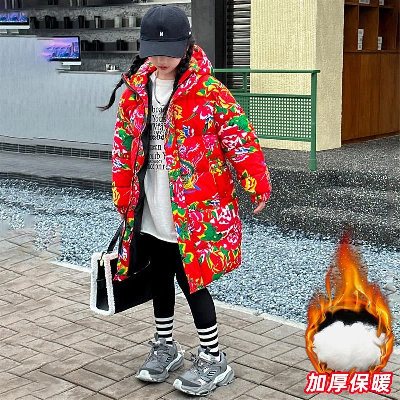 东北大花袄冬装女童手塞棉服大童国风儿童女童过年服2025新款爆款