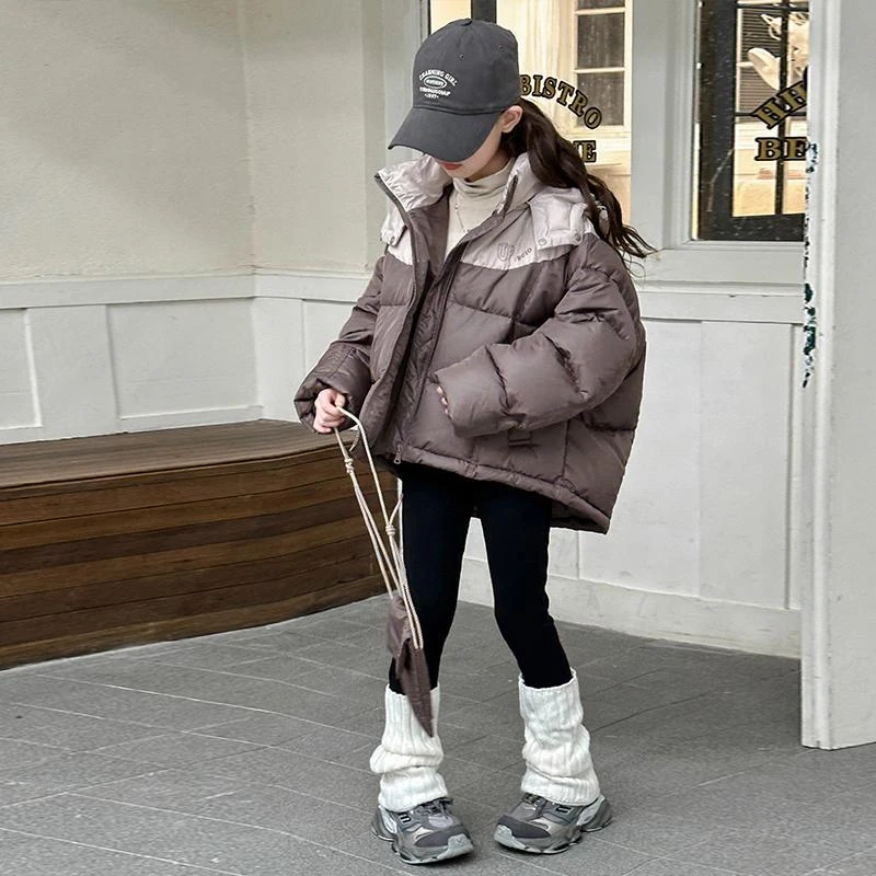 女童羽绒服冬装2024新款洋气女大童短款白鸭绒外套儿童冬季面包服