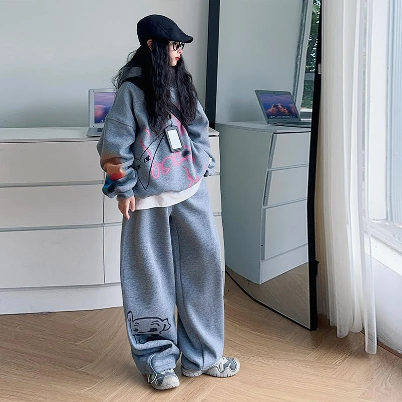 女童加绒套装秋冬款2024新款大童潮酷穿搭卫衣儿童冬季加厚运动服