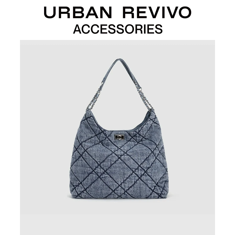 URBAN REVIVO2024秋季新款女士菱格链条单肩斜挎包UAWB40353