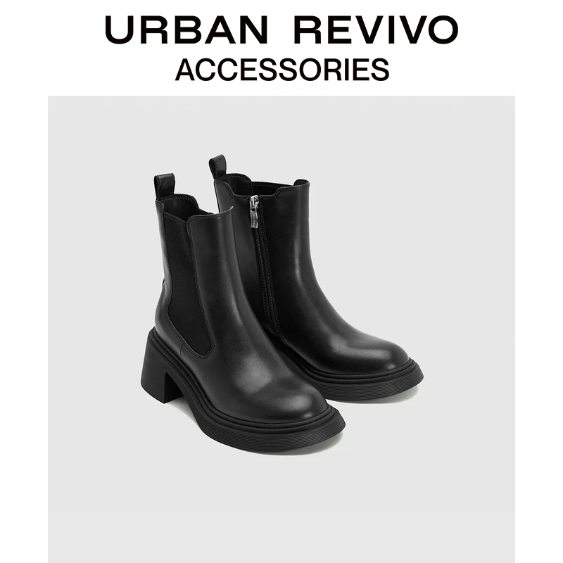 URBAN REVIVO秋冬新款女士摩登设计感百搭圆头短靴UAWS30040