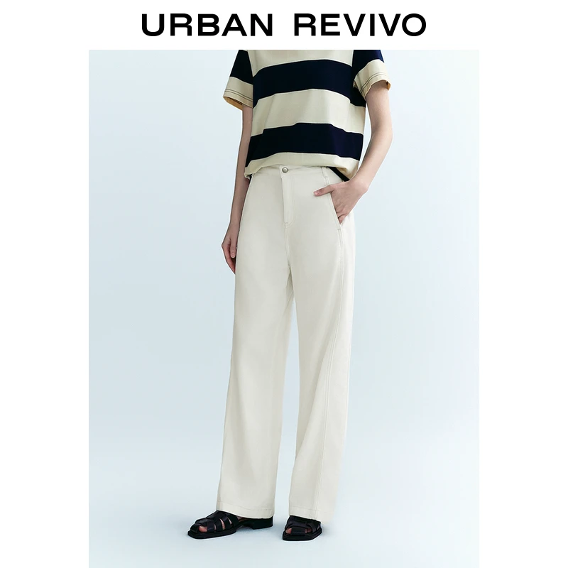 UR2024秋季时尚高智感宽腿休闲裤女装简约百搭压线长裤UWU840089