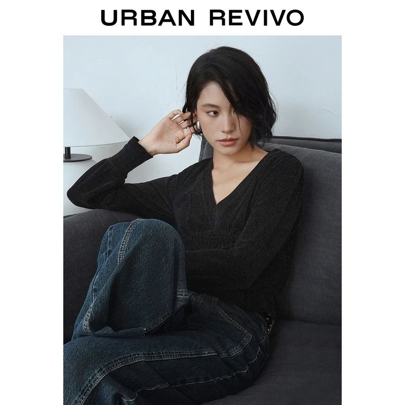 UR秋冬新款女装法式复古轻熟修身正肩小小织针织衫UWG930044