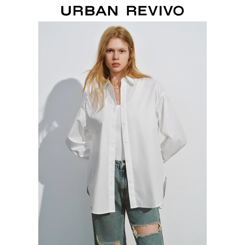 UR2024秋季新款女装简约纯色宽松翻领长袖开襟衬衫UYY240006