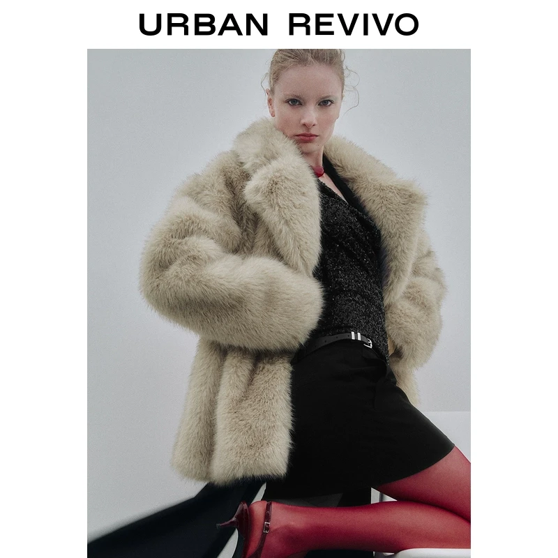 UR2024冬季毛绒廓形感宽松外套女新款翻领轻奢气质上衣UWG140145