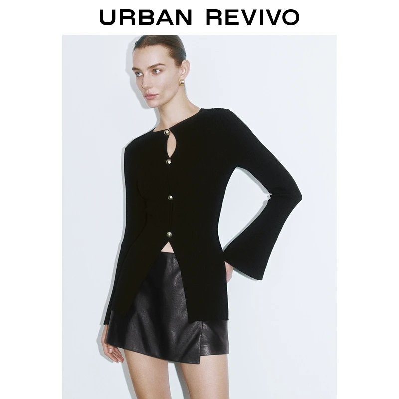 UR2024冬季法式气质金属纽扣针织开衫女装新款长袖毛衫UWG940327