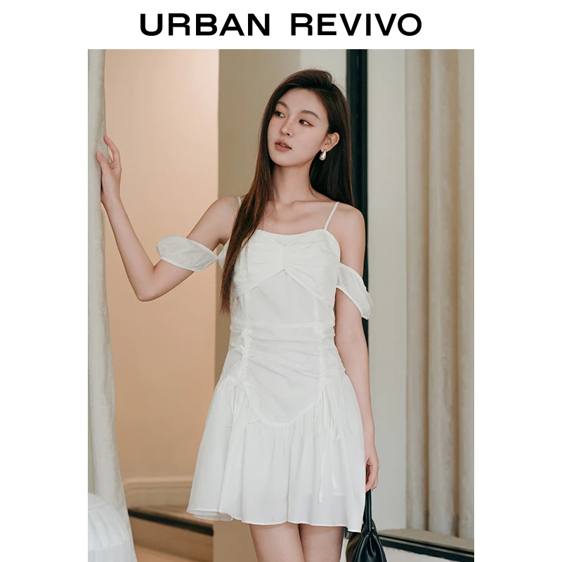 UR2024夏季法式设计感小众吊带裙女尤莱特抽褶X型连衣裙UWL740021