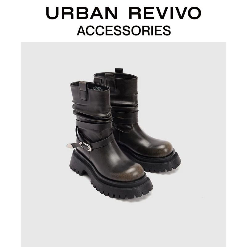 URBAN REVIVO女士潮流褶皱擦色短靴UAYS40033