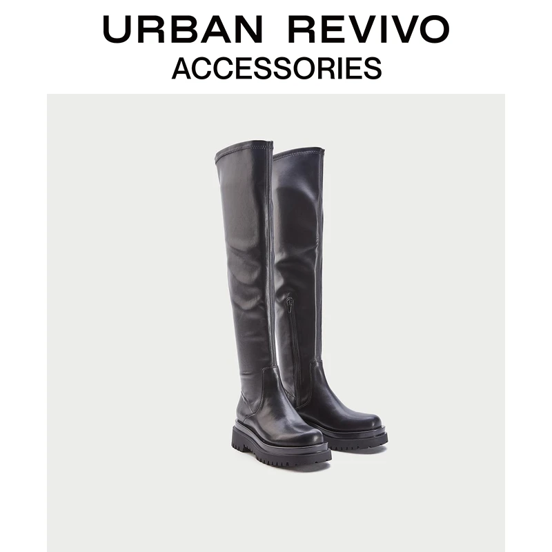 URBAN REVIVO2023秋季新款女士摩登感高街皮质过膝靴子UAWS32225