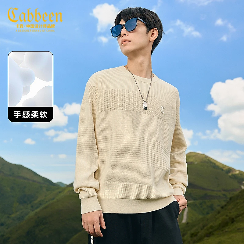 卡宾男装LOGO刺绣针织衫2024秋冬新款宽松时尚提花线衫3244107002