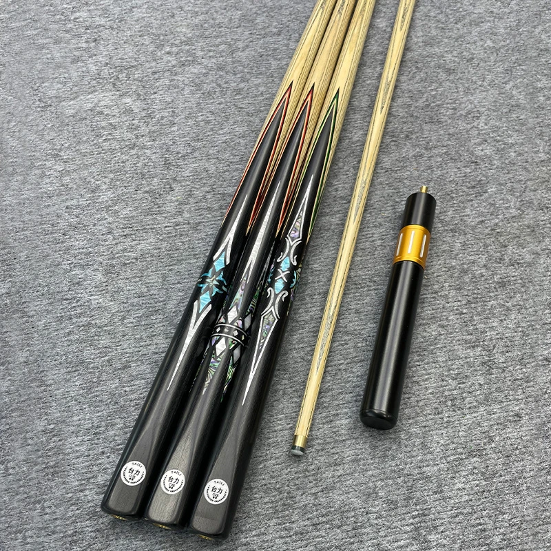 传承系列小头中式黑八球杆机雕剑纹手工镶嵌雕刻一体通杆台球杆