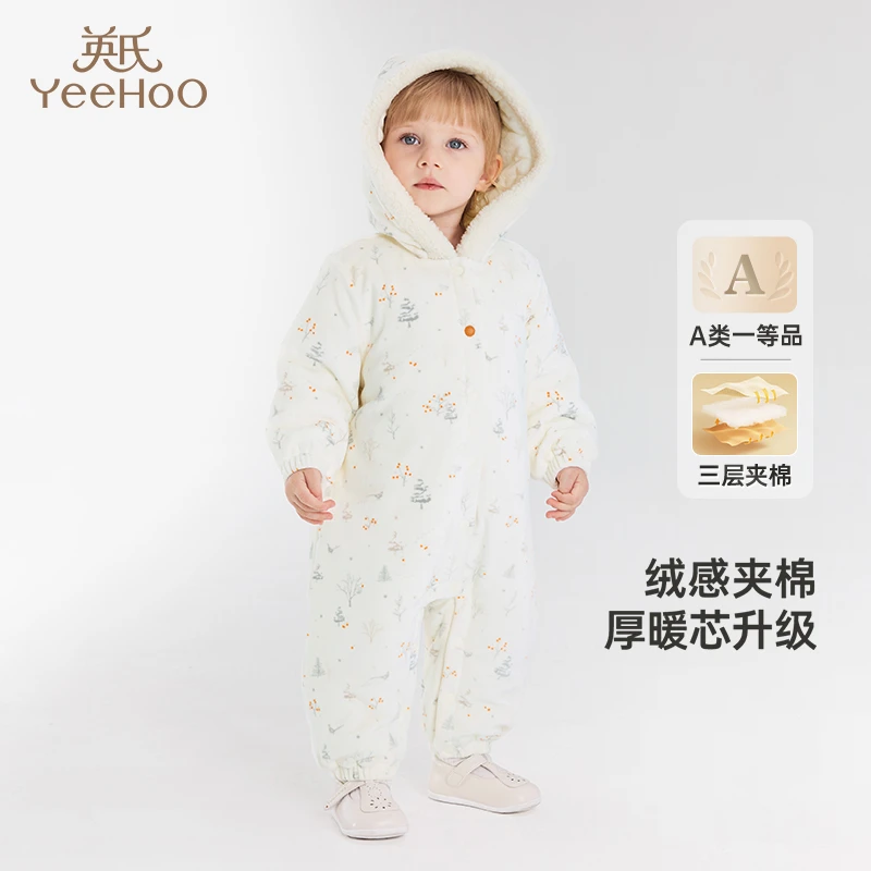 英氏【冬日小精灵】【商场同款】婴儿连体衣冬季加厚夹棉保暖衣新款