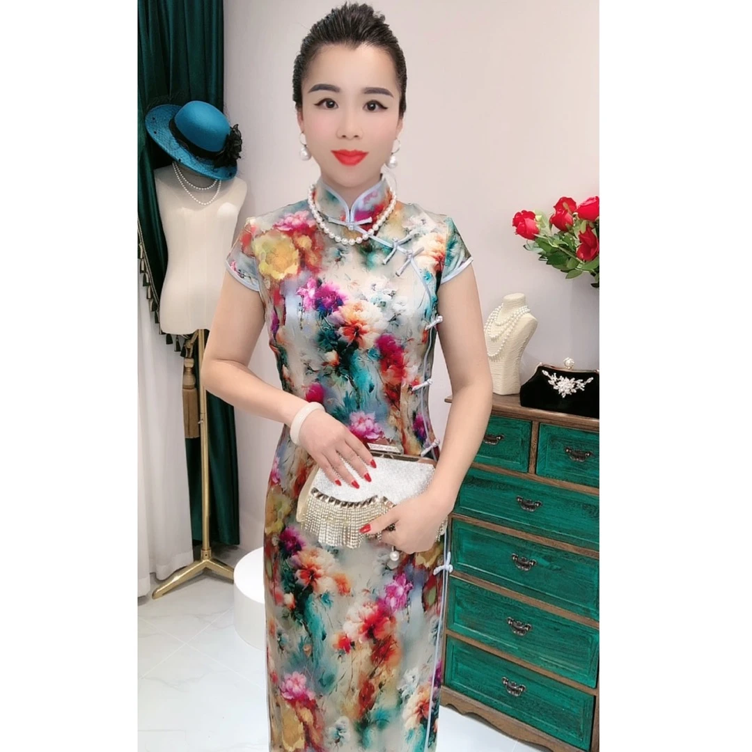 诺衣【花容月貌】桑蚕丝长款旗袍