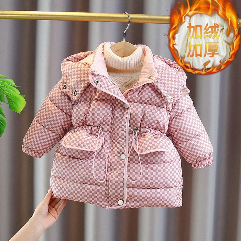 女童棉服冬装2023新款收腰洋气儿童棉袄中长款童装女宝宝外套加绒
