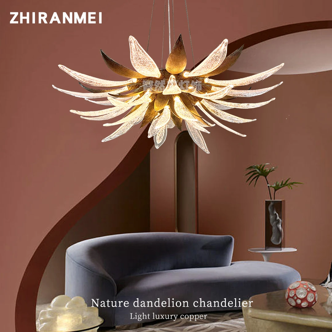 餐厅吊灯2024年新款现代轻奢设计师艺术蒲公英别墅客厅卧室琉璃灯