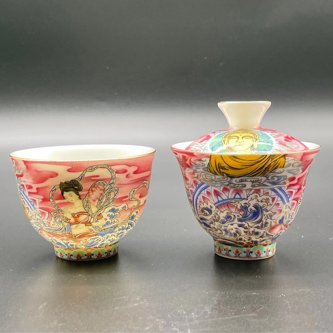 仿古敦煌高温陶瓷二才小号功夫茶盖碗容量盖下90ml主人杯容量80ml