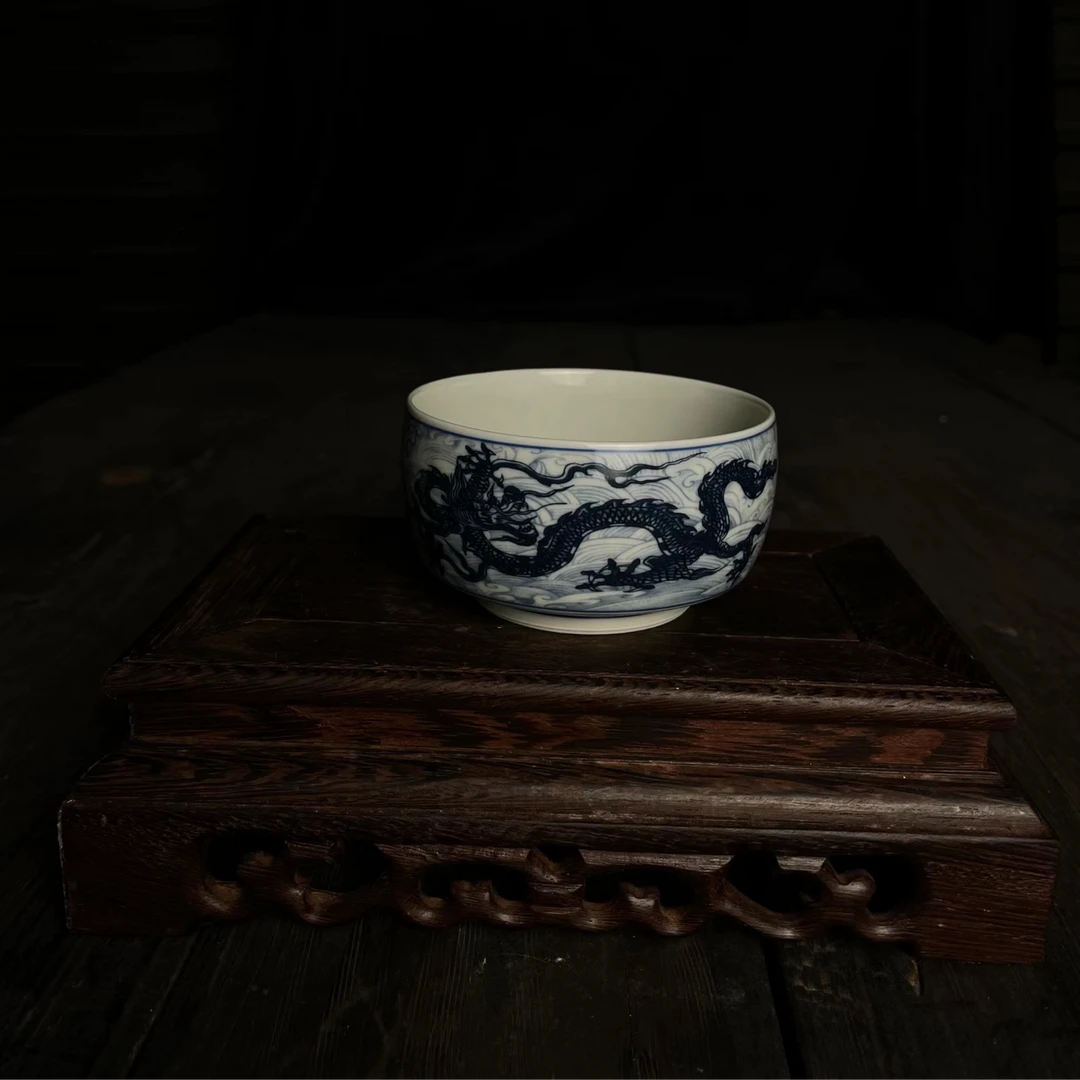 仿古元青花高温陶瓷海水龙纹主人杯缸杯容量110ml