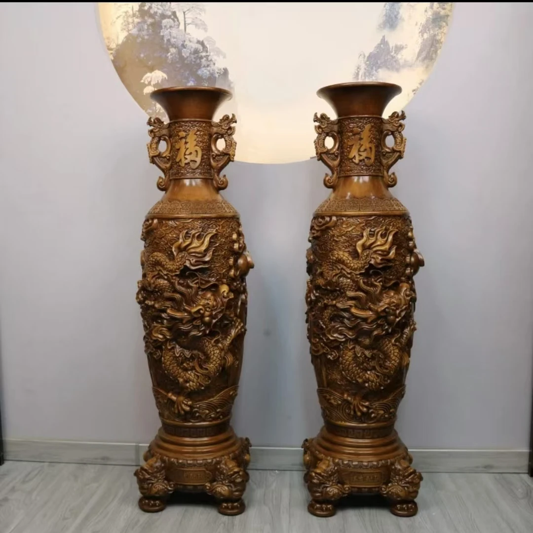 1.2米花瓶摆件大号落地祥龙献瑞办公室酒店大堂玄关别墅电视柜