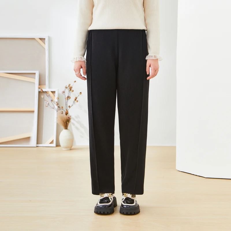 采多宝大码女装宽松显瘦针织百搭直筒休闲裤DDK2177