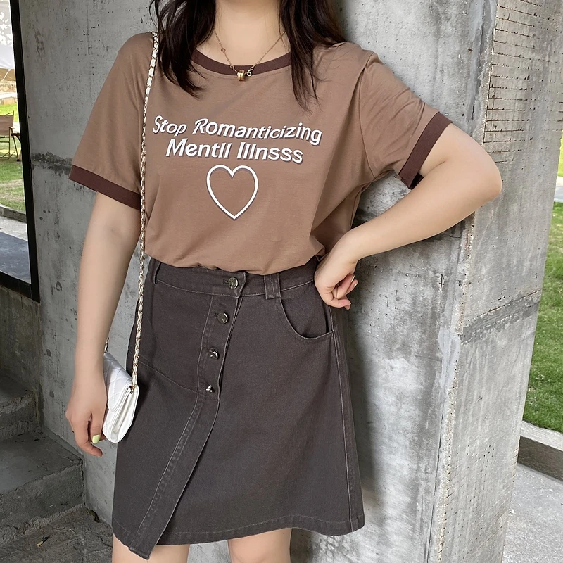 2024夏季采多宝大码女装宽松显瘦爱心字母短袖印花T恤上衣XZ21063