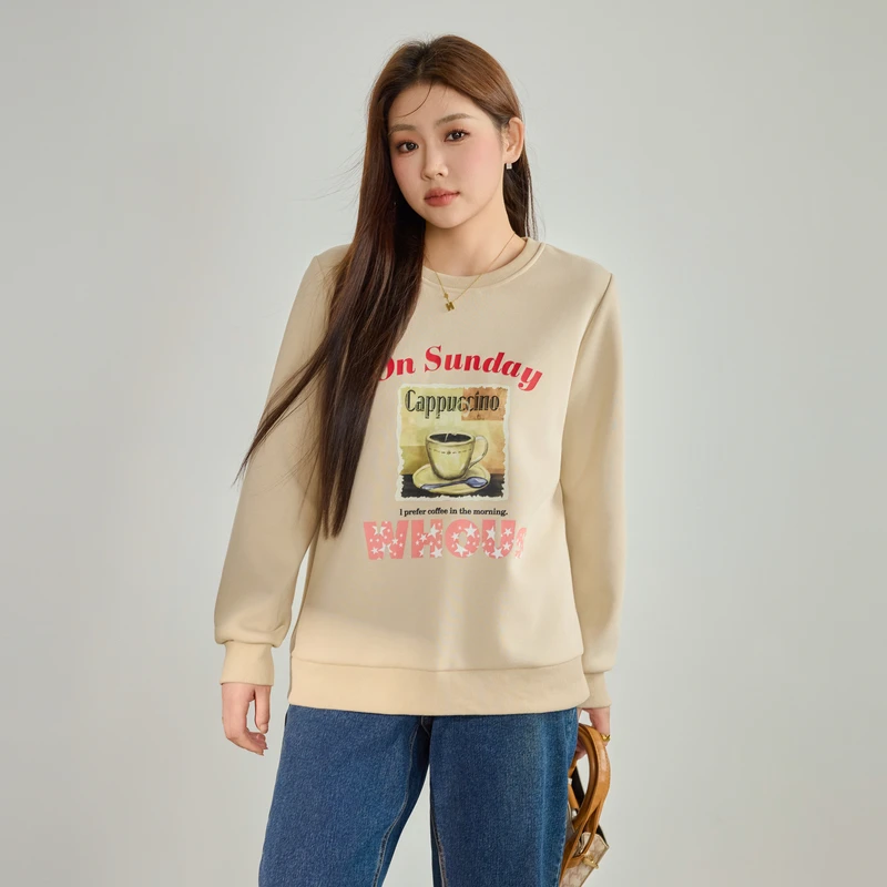采多宝大码女装韩系慵懒圆领印花上衣DDZ2257