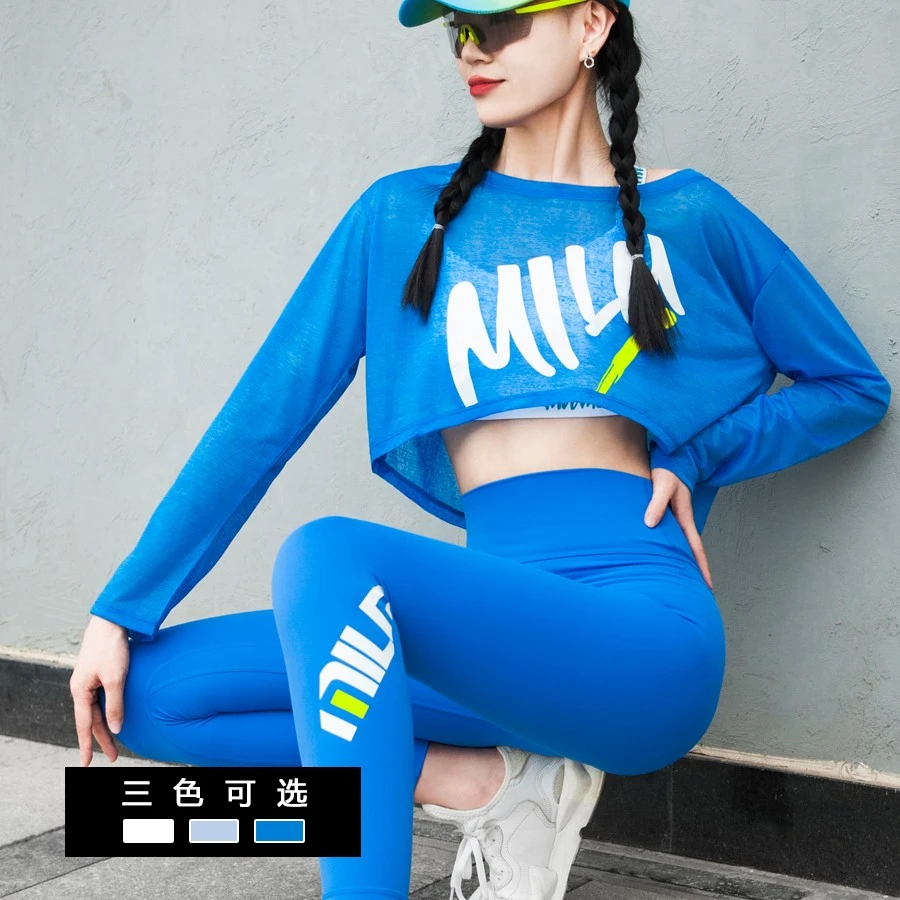 陌酷运动跑步上衣速干普拉提瑜伽服女夏2023新款半透明罩衫健身服