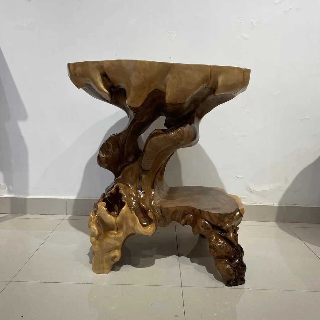 古木年华核桃木手工雕刻创意家具茶台  规格：高76cm  面宽10*60cm