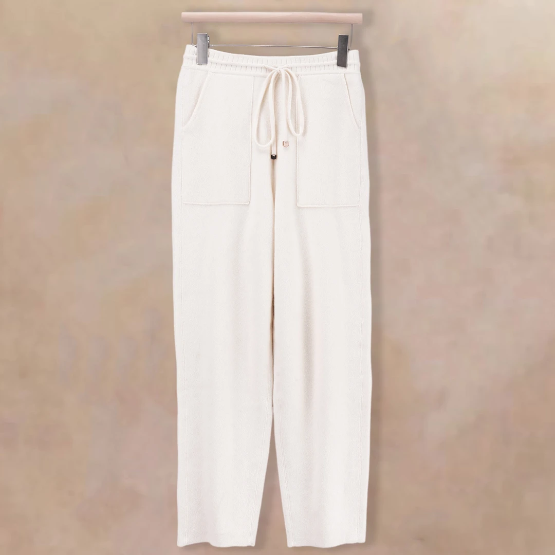 【老派风情-寒冬裤】100山羊绒带兜窄版针织直筒裤 YXT24405