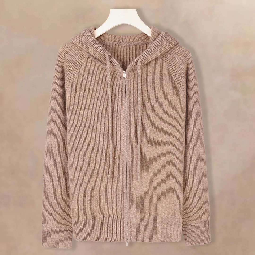 【LP飞行员】康赛妮A级100山羊绒 双元宝加厚拉链连帽开衫 24388