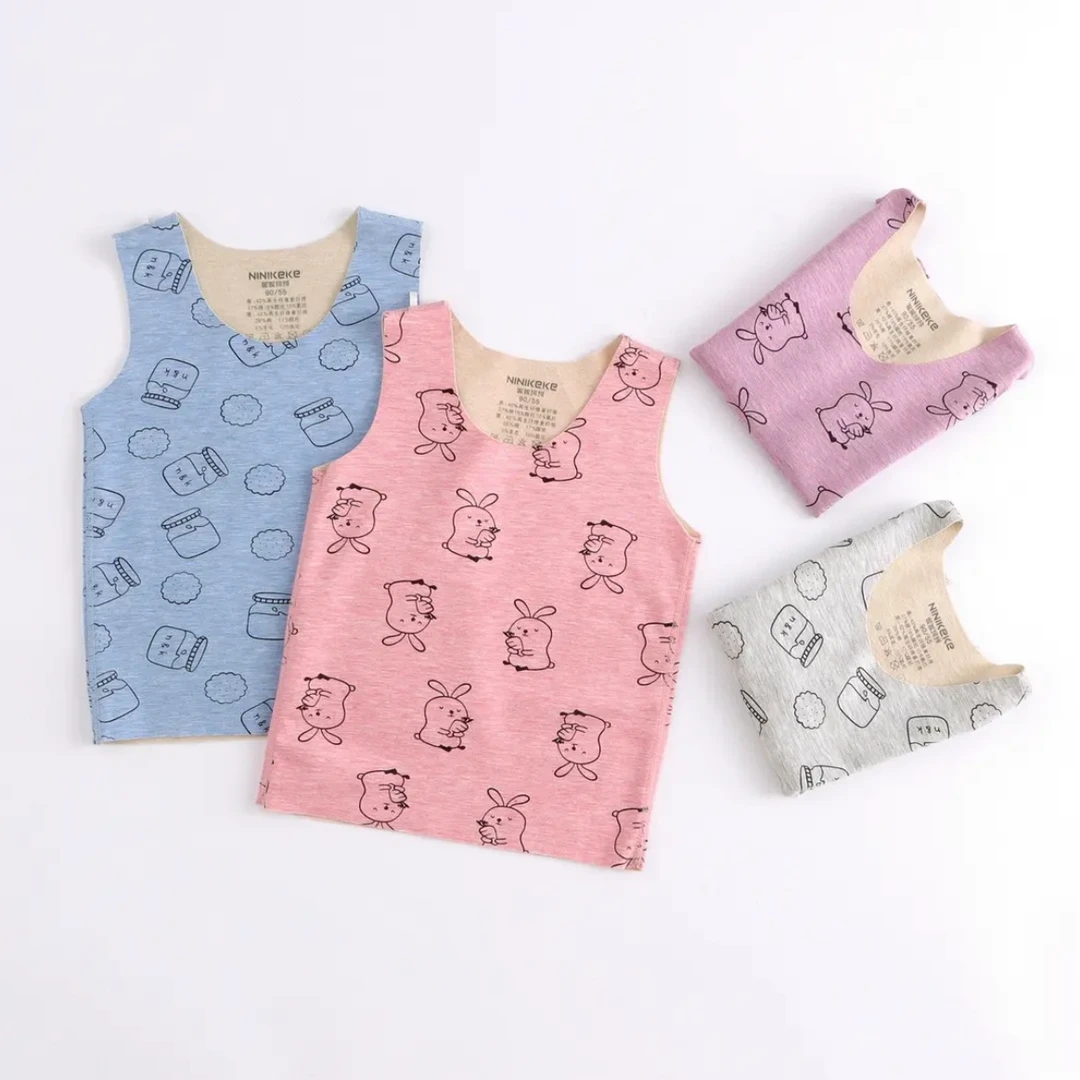 妮妮珂珂秋冬儿童无痕德绒彩棉印花保暖内穿打底护肚背心