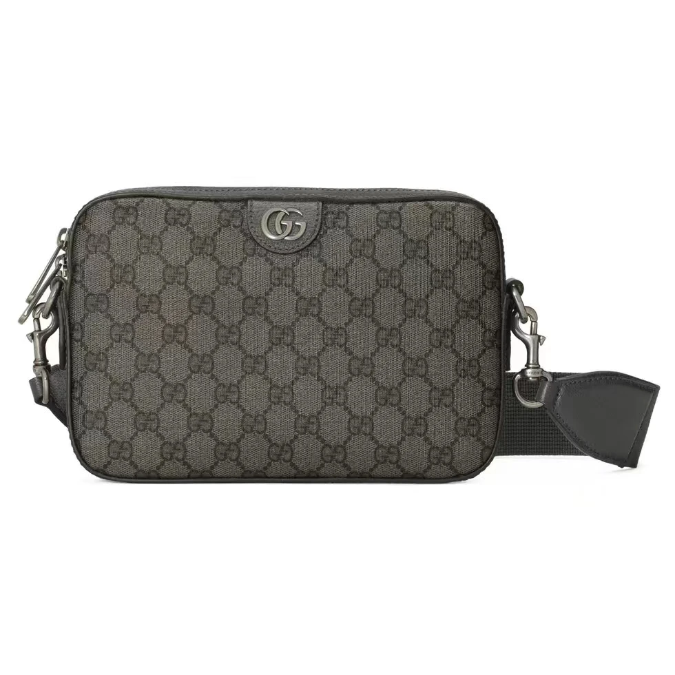 99新 GUCCI/古驰 GG帆布单肩包邮差包时尚休闲黑色经典奢侈男士