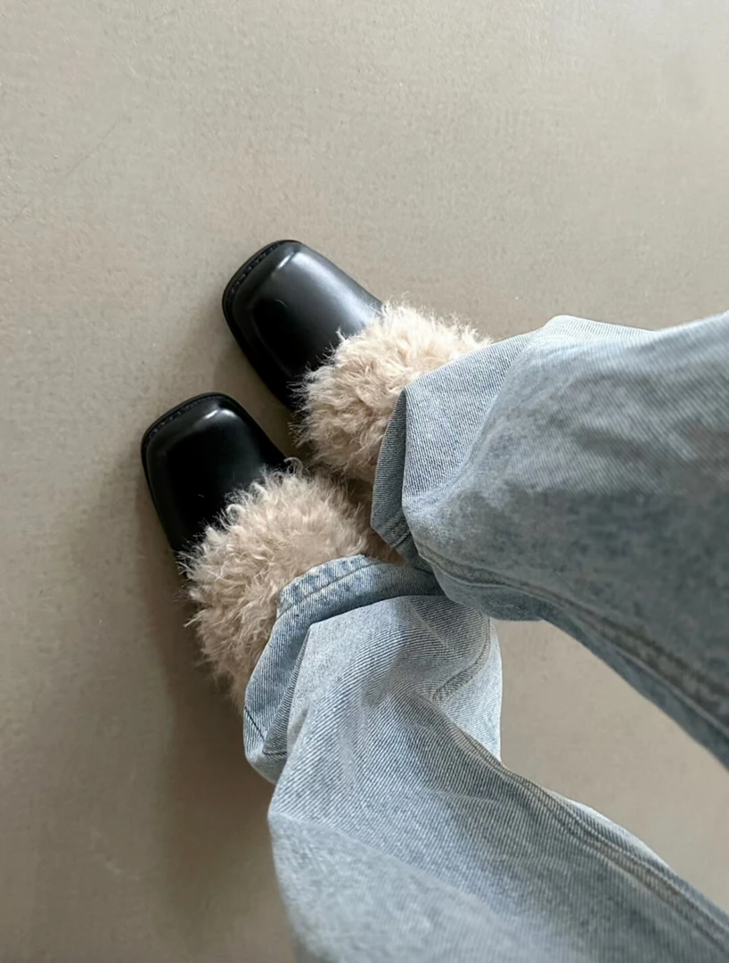 【思瑶专属款】冬季新款真皮韩版百搭小皮鞋棉毛毛鞋