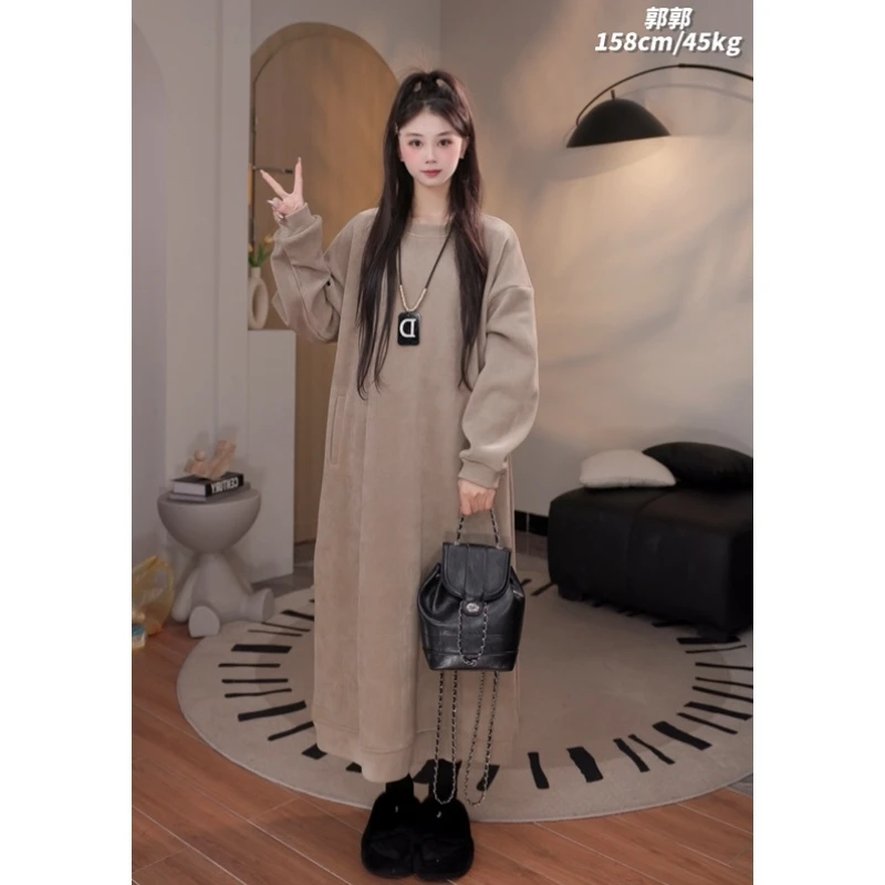 【现货】早秋新款极简风宽松休闲简约加绒卫衣连衣裙241043