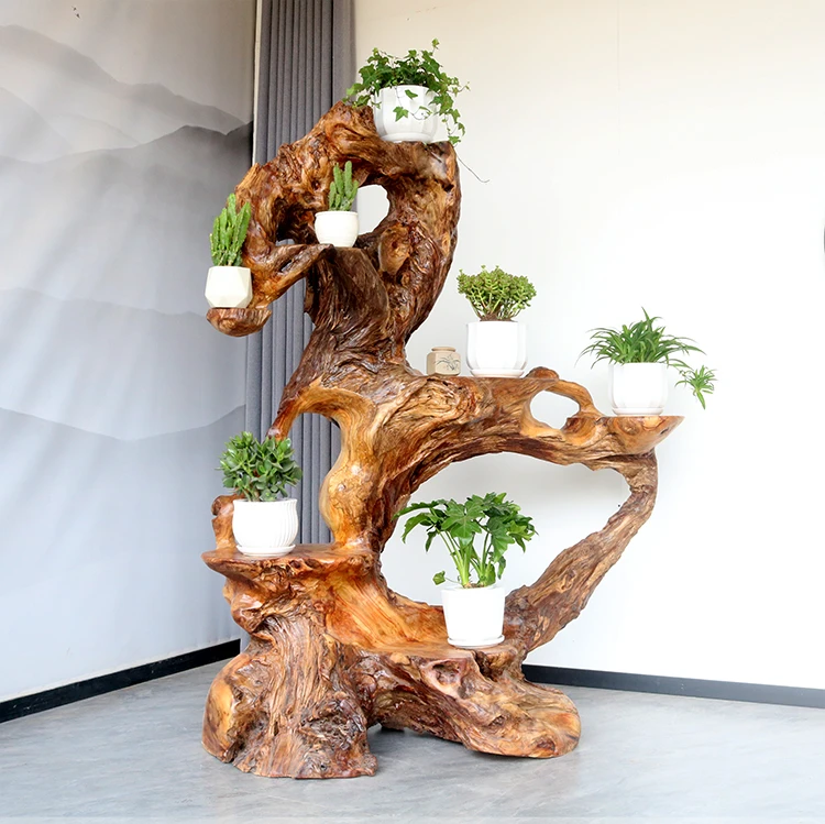 天然根雕花架木根底座客厅摆件随形树根盆景架阳台根艺原木标本架